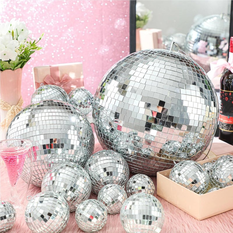 Hoolerry 65 Pcs Disco Balls Decorations Assorted Size Disco Ball Ornament Reflective Hanging Mirror Ball Mini Large Silver Balls for Christmas Party Wedding Dance Ballroom Stage(8/4/ 3.2/2.4/1.6/0.8 in) - Image 2
